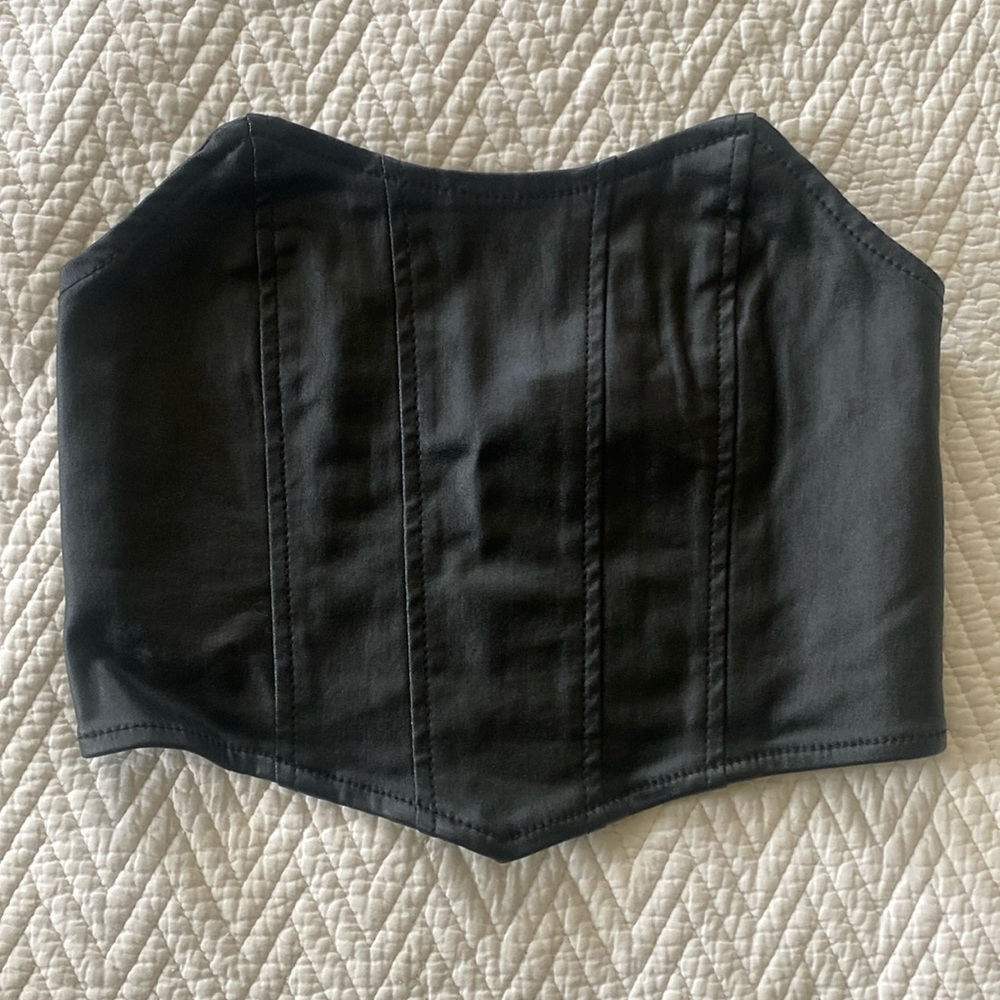 Edikted black leather cropped going out top
